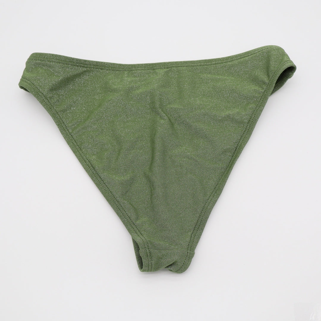 Salt + Cove Womens XS Sage Green Metallic Shimmer High Leg Bikini Bottoms 6319