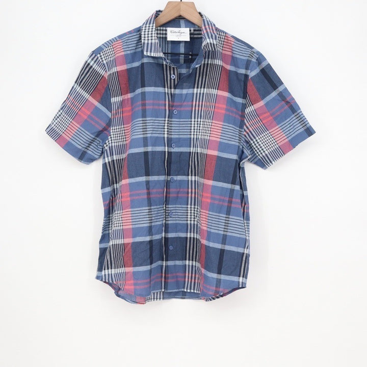 Walter Hagen Clubhouse Mens S Madras Navy Multi Plaid Short Sleeve Shirt