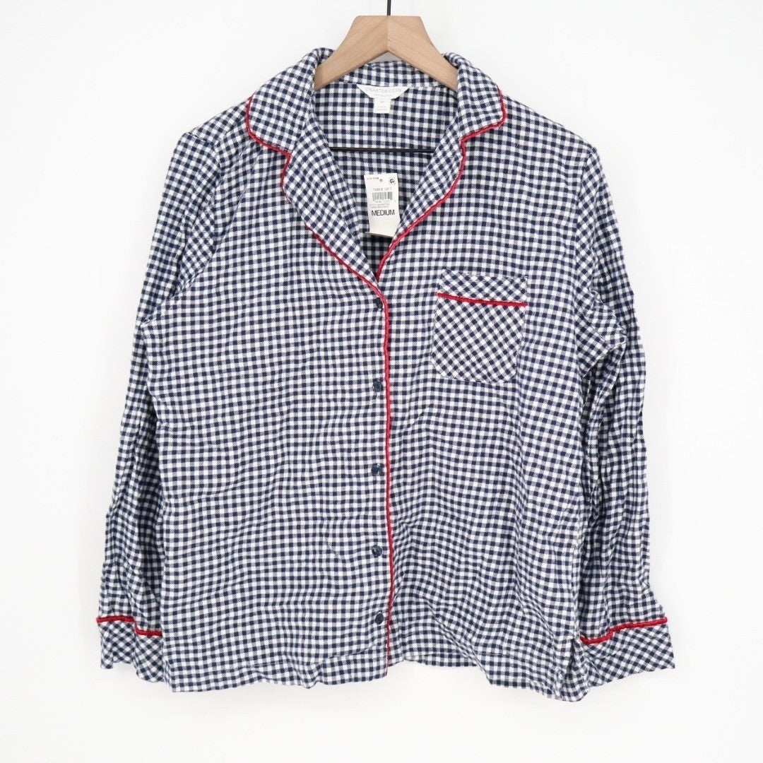 Charter Club Flannel 2-PC Pajamas Set Womens M Blue Gingham Check Lapel Collar