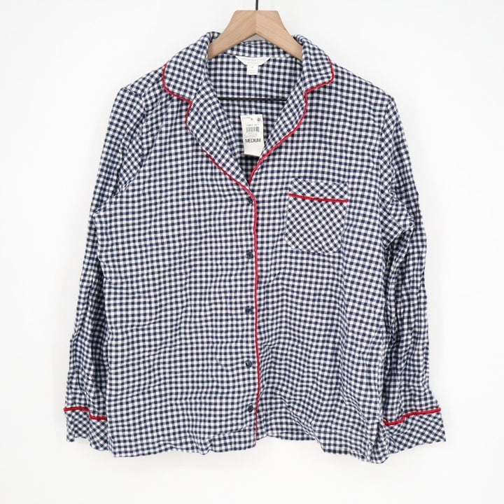 Charter Club Flannel 2-PC Pajamas Set Womens M Blue Gingham Check Lapel Collar