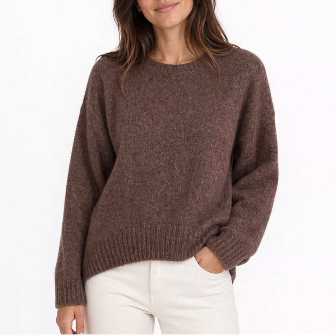 Old Navy Melange Cozy Sweater Womens M Brown Knit Shaker-Stitch Raglan Sleeve