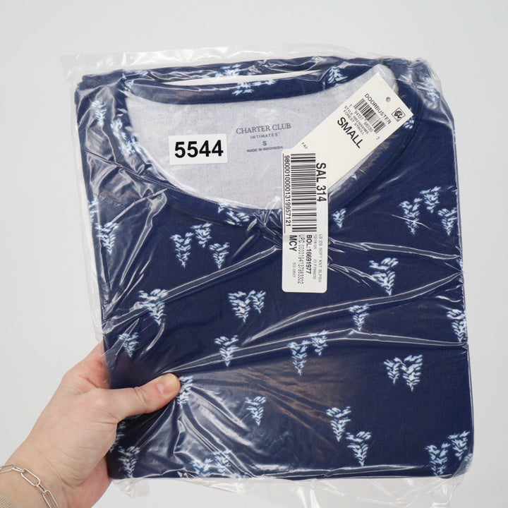 Charter Club Intimates Womens Small Navy Blue Floral Soft Knit Sleep Shirt NWT