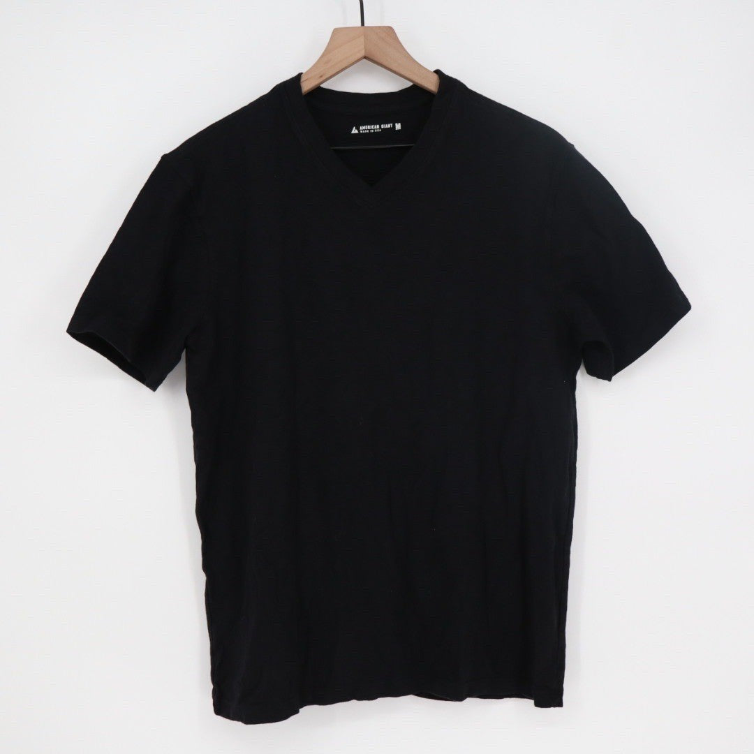 American Giant Mens V Neck T Shirt Black Size Medium Made in USA Cotton