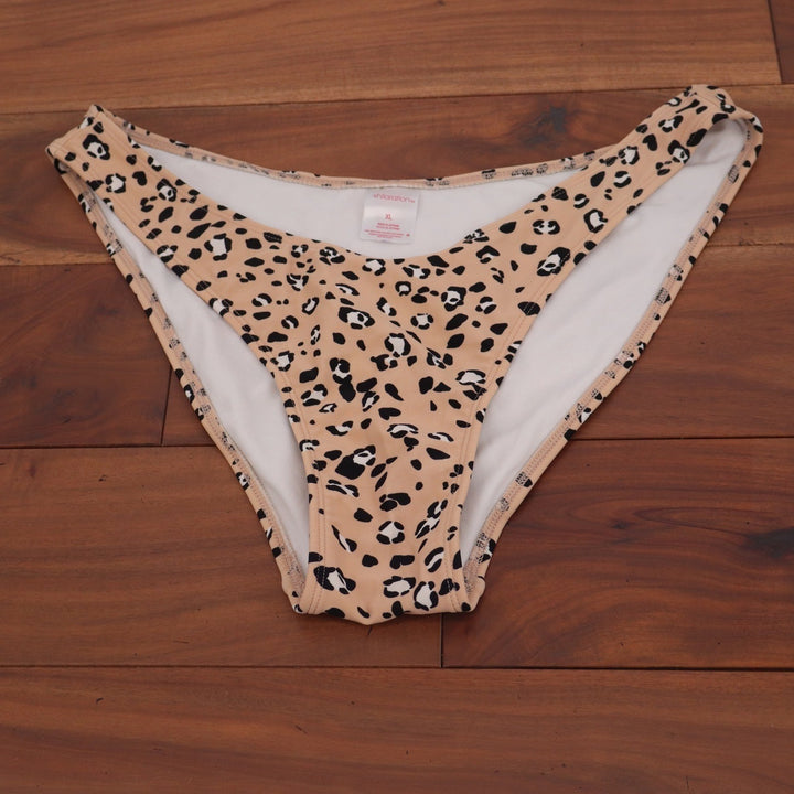 Xhilaration Womens Leopard Print High Leg Bikini Bottom Tan Black XL