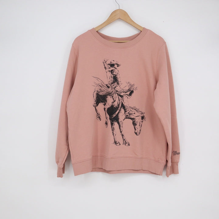 Wrangler Pink Cowboy Bronco Graphic Crewneck Sweatshirt Large