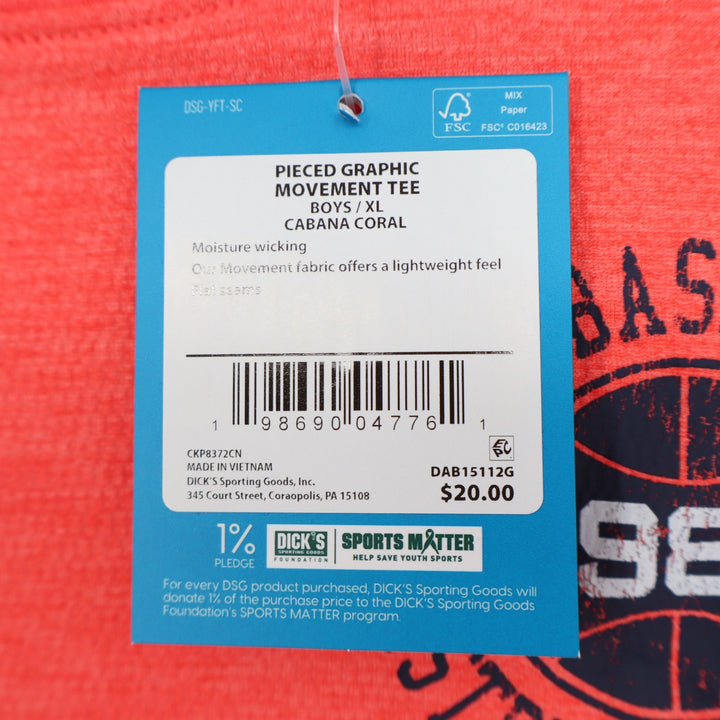 DSG Boys XL 18 Pieced Graphic Movement Tee Cabana Coral Navy Basketball 1989