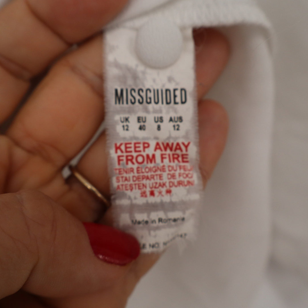 Missguided Womens White Pajama Style Button Down Shirt Contrast Piping Size 8