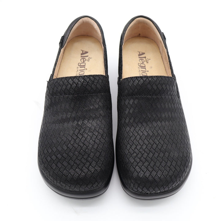 Alegria Keli Black Embossed Leather Nursing Work Clogs Shoes KEL-752 Size 38