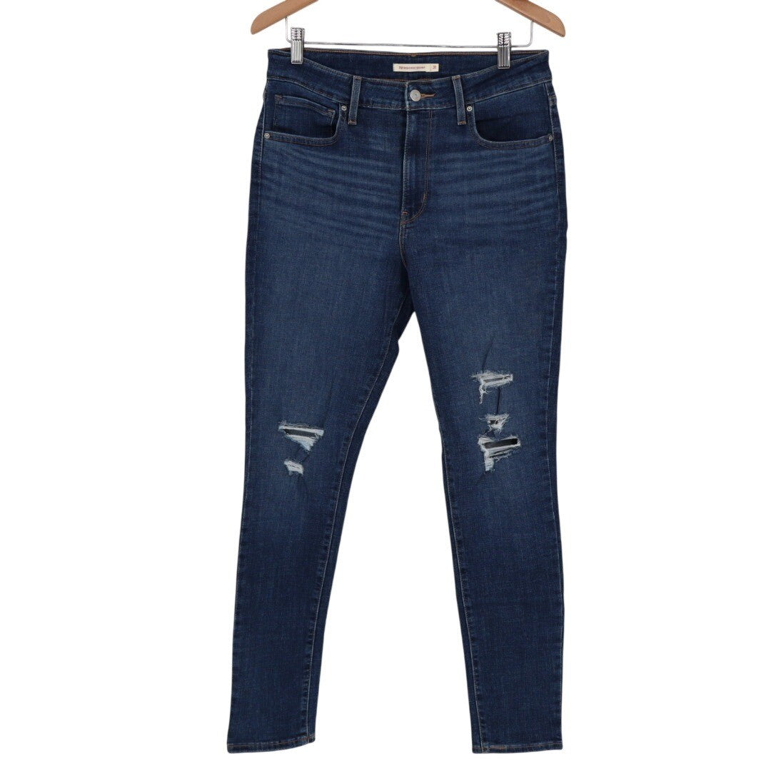 Levi Strauss 721 High Rise Skinny Jeans Dark Wash Distressed Size 31