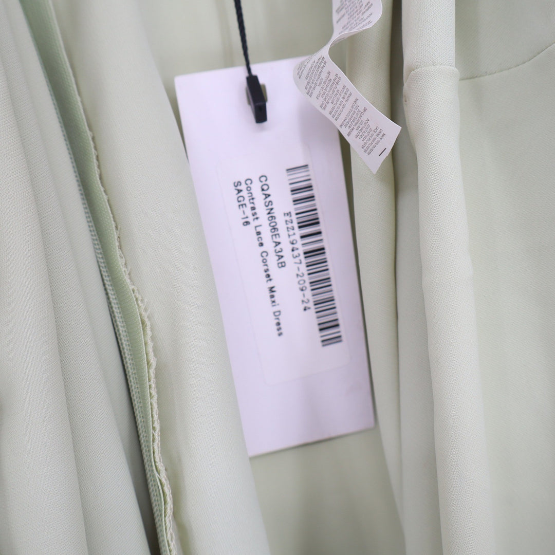 Boohoo Occasion Sage Green Contrast Lace Corset Maxi Dress Size 12