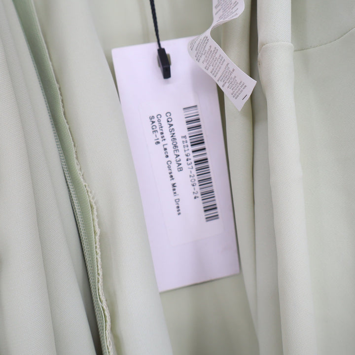 Boohoo Occasion Sage Green Contrast Lace Corset Maxi Dress Size 12