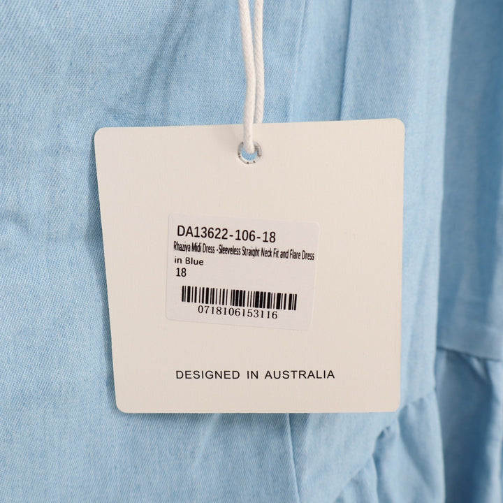 Pink Diamond Rhaziya Midi Dress Blue Square Neck Smocked Back Sleeveless Size 14