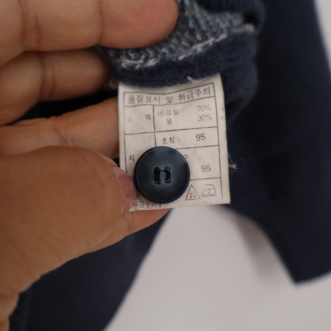 Underwood Vintage Mens Navy Blue Plaid Polo Knit Sweater Wool Blend Size M