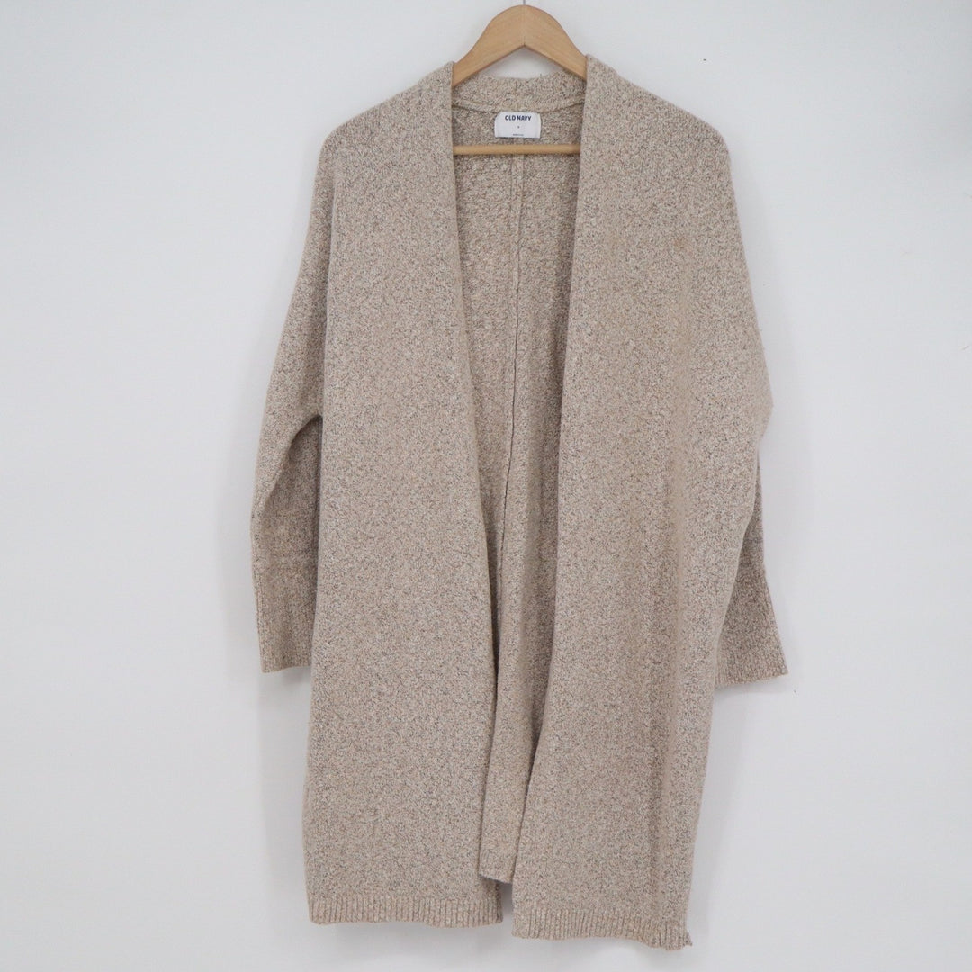 Old Navy Womens Beige Marled Open Front Longline Cardigan Sweater Medium
