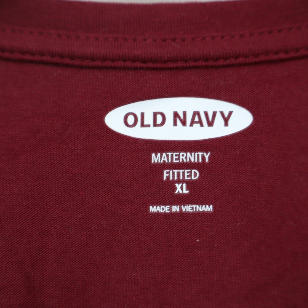 Old Navy Maternity Fitted V-Neck Long Sleeve Ruched Top Burgundy XL