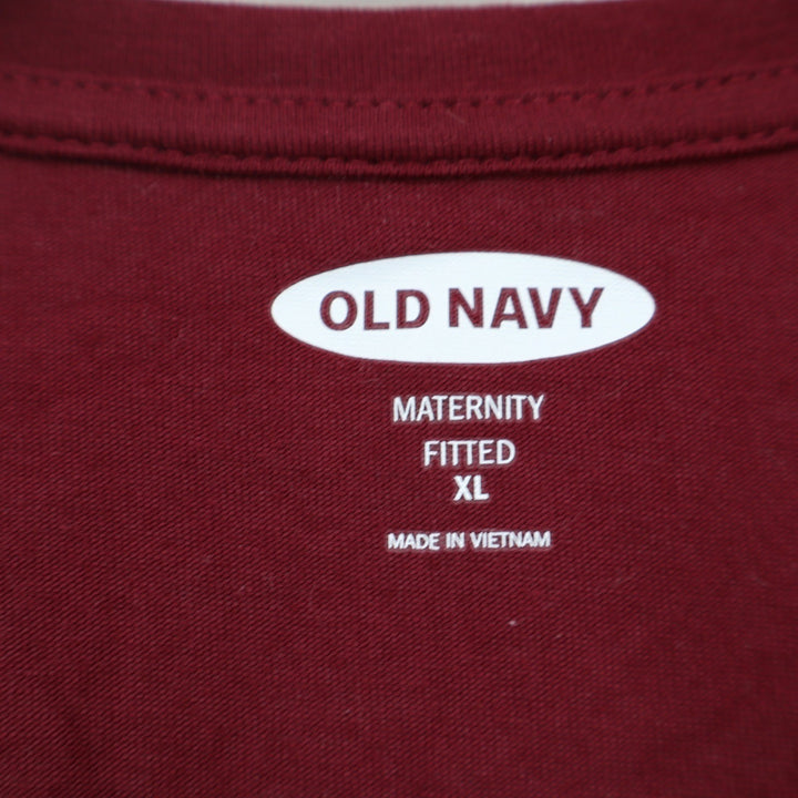 Old Navy Maternity Fitted V-Neck Long Sleeve Ruched Top Burgundy XL