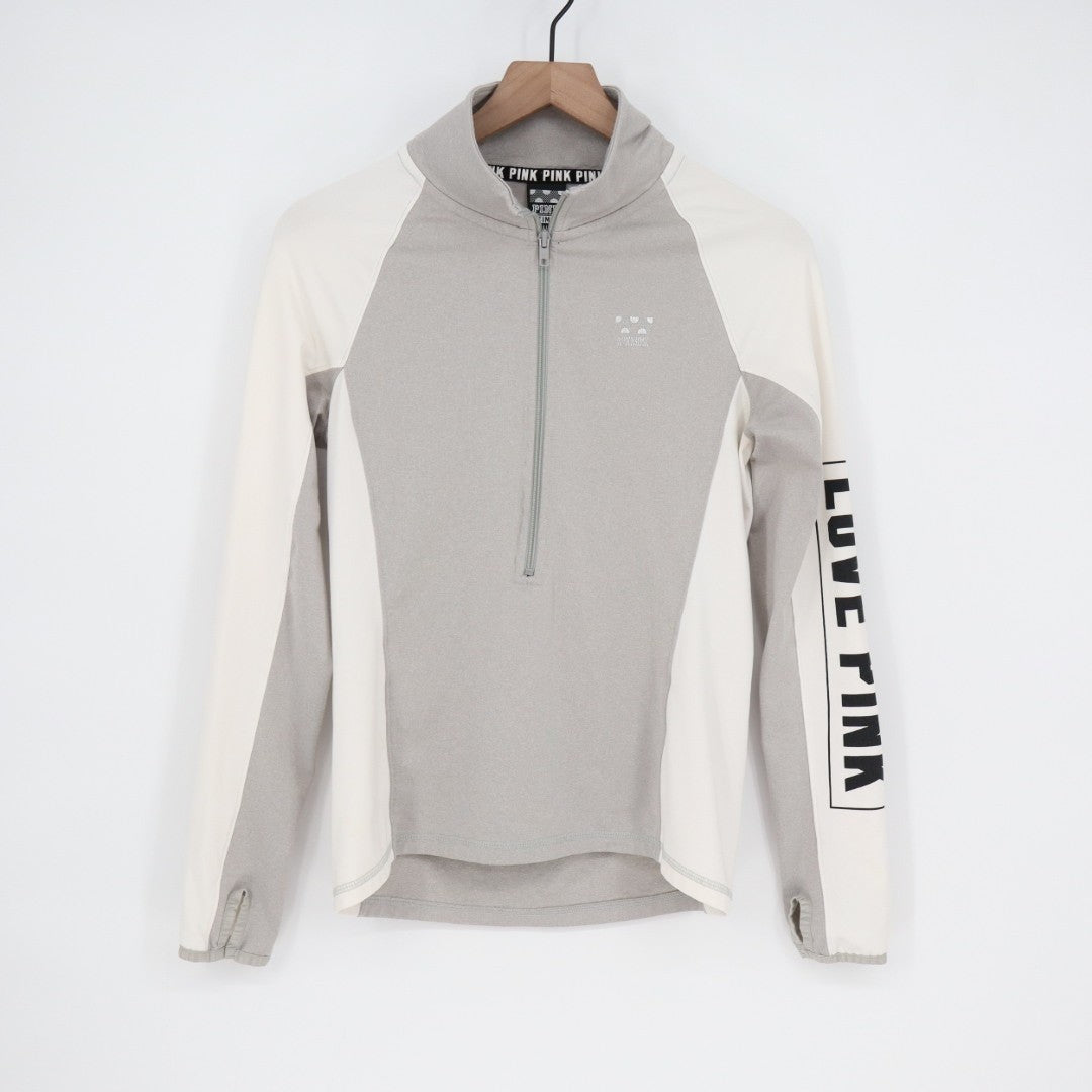 Pink Victoria's Secret Ultimate Jacket Womens Small Gray Beige Stretch Half Zip