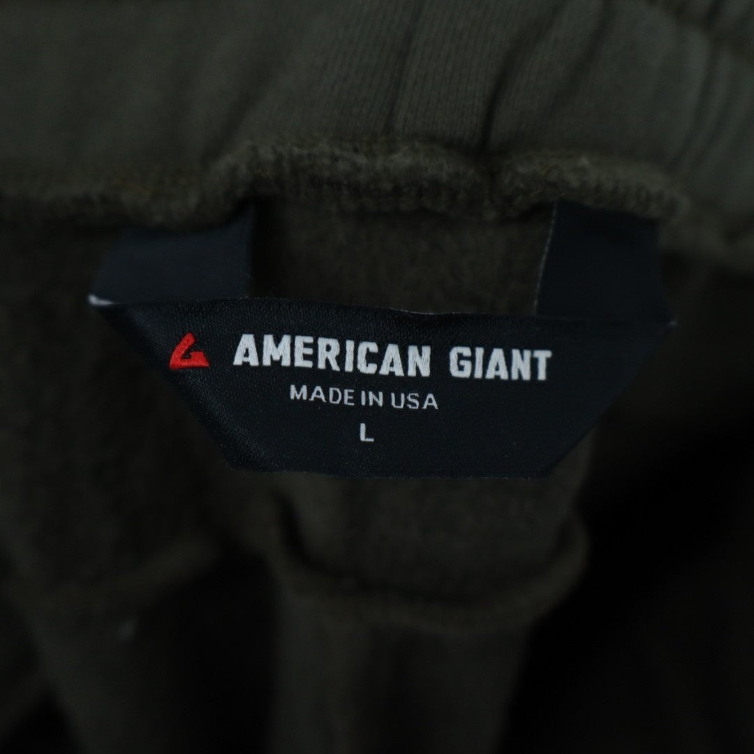 American Giant Sweatpants Men L Green Cotton Slash Pockets Fleece Lined Straight