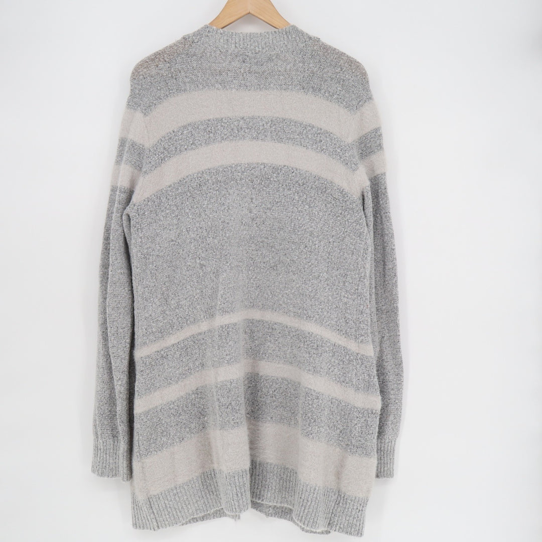 Belle by Belldini Cardigan Sweater Womens XL Gray White Striped Long Sleeve