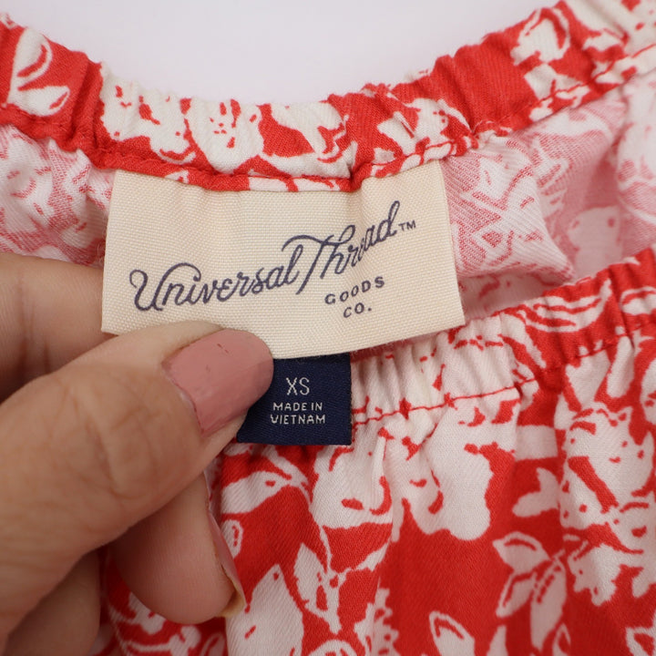 Universal Thread Red White Floral Cotton Midi Dress Back Cutout Womens XS