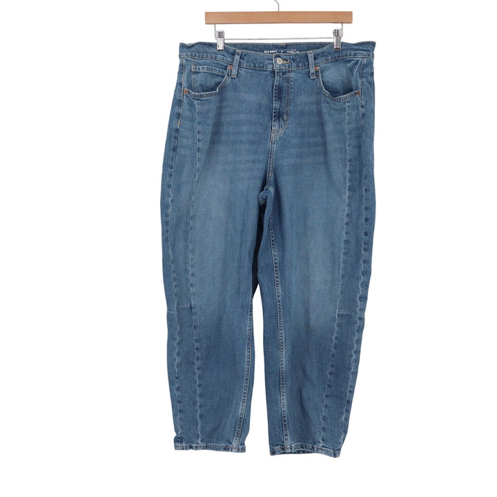 Old Navy Womens High Rise Barrel Leg Jeans Medium Wash Blue Size 16 Curved Leg