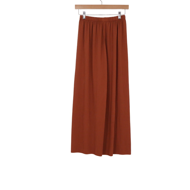 Rust Orange Ribbed Wide Leg Pants Elastic Waist Casual Lounge Trousers