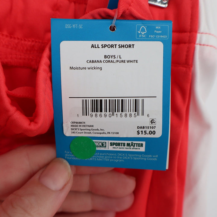 DSG Boys All Sport Short Cabana Coral Pure White L 14-16 NEW
