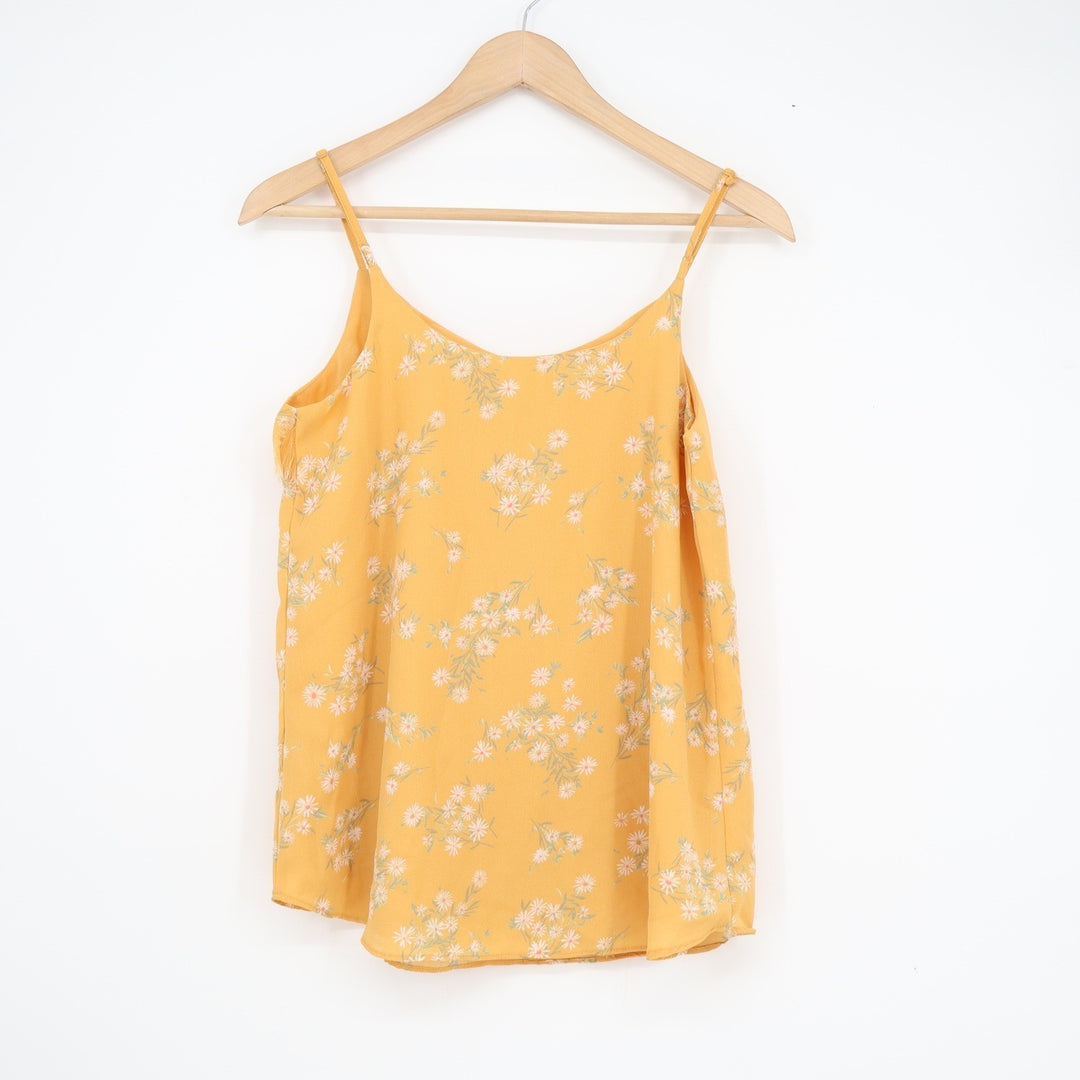Pink Rose Mustard Yellow Daisy Floral Spaghetti Strap Cami Top Small