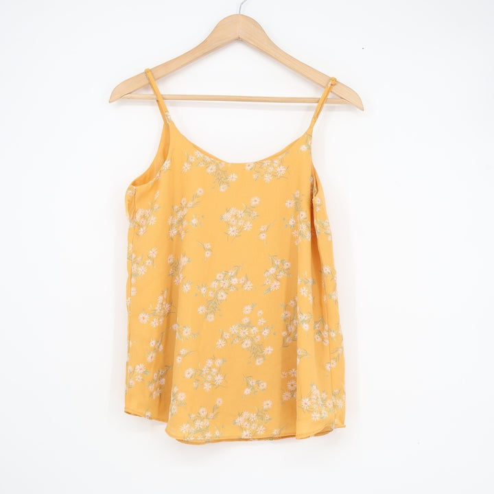 Pink Rose Mustard Yellow Daisy Floral Spaghetti Strap Cami Top Small