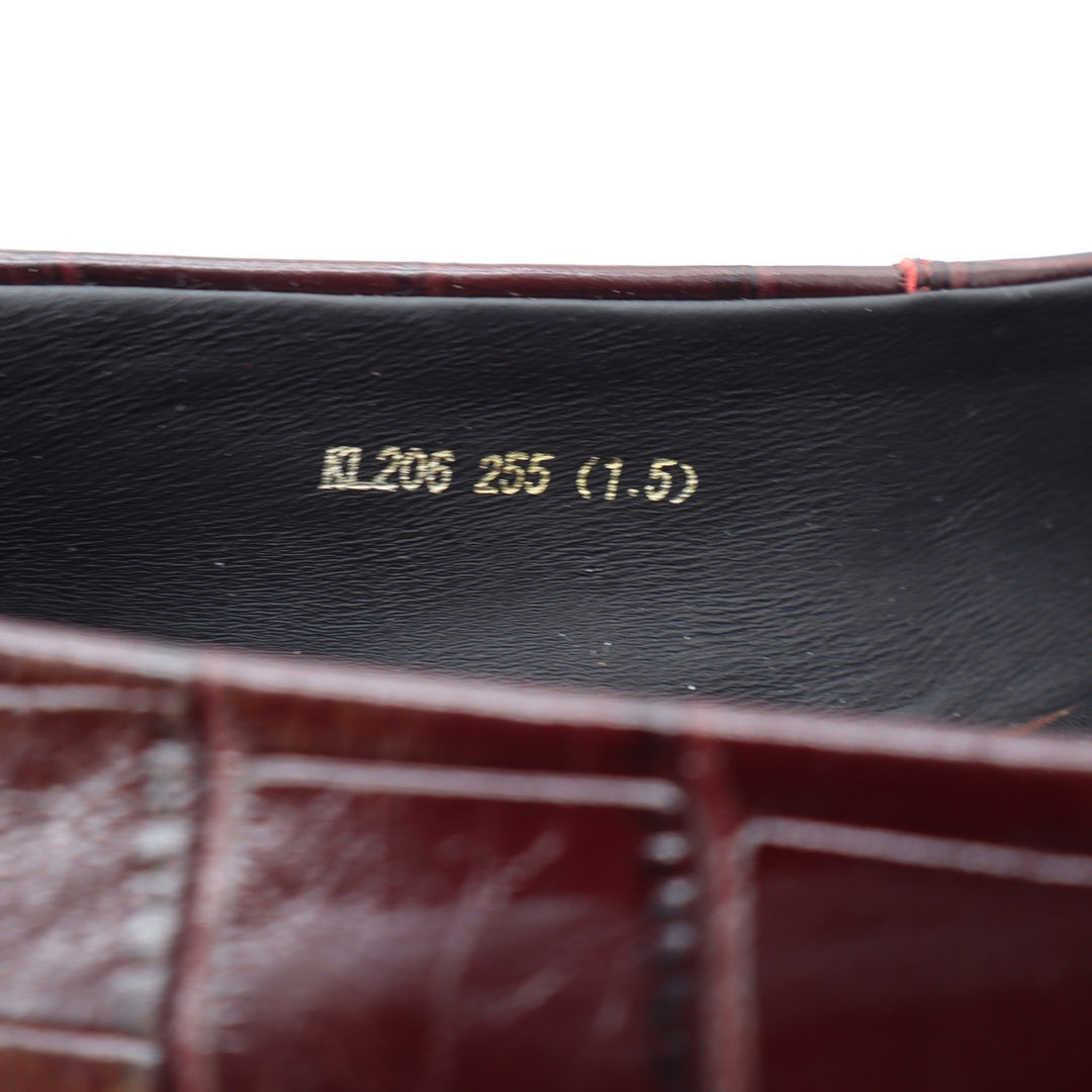 Vero Cuoio Burgundy Croc Embossed Leather Square Toe Buckle Low Block Heel 8