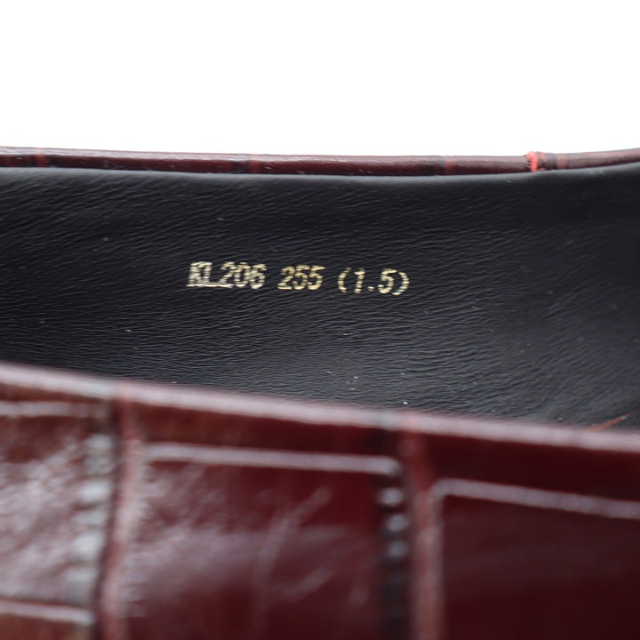 Vero Cuoio Burgundy Croc Embossed Leather Square Toe Buckle Low Block Heel 8