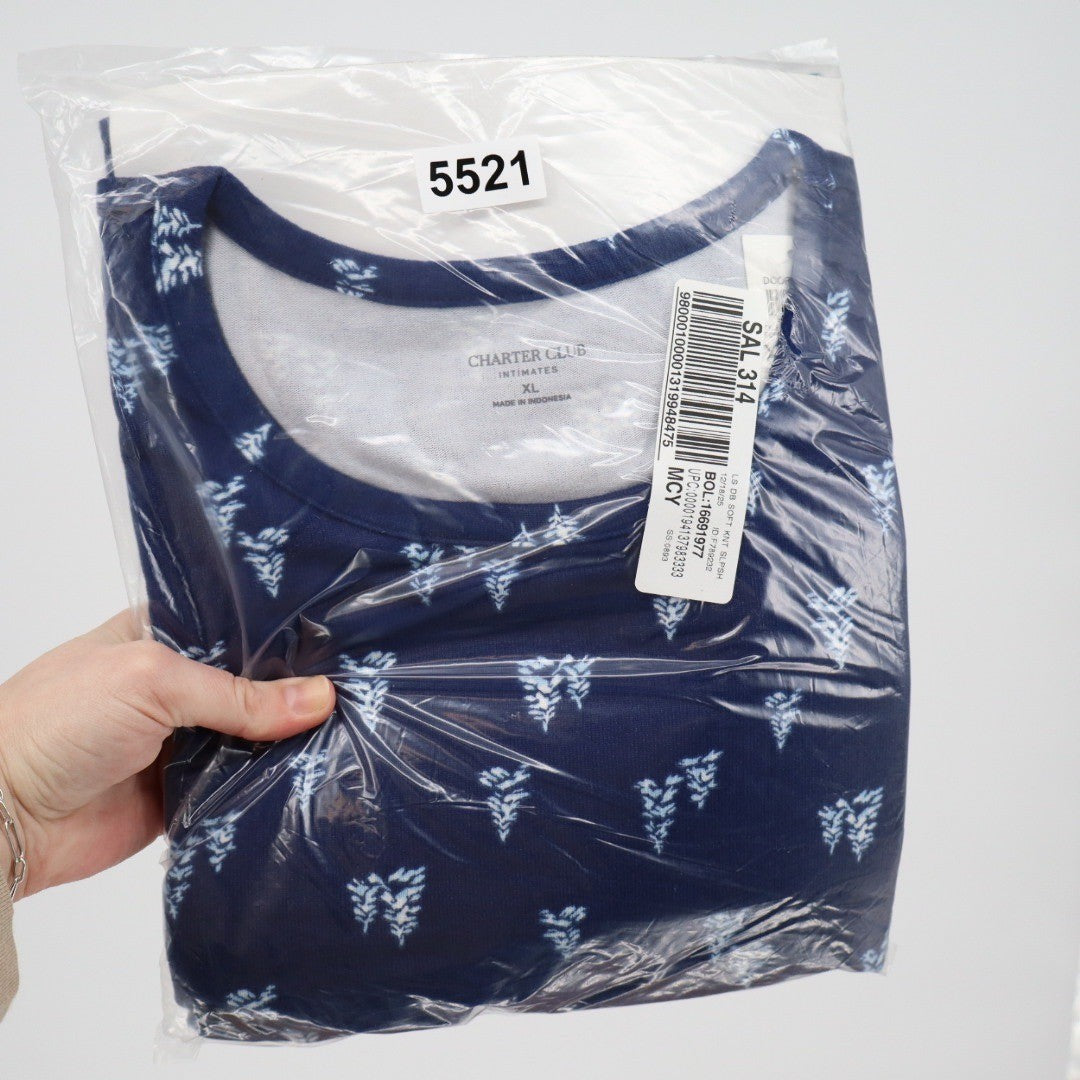 Charter Club Intimates Womens XL Navy Blue Botanical Soft Knit Sleep Shirt NEW