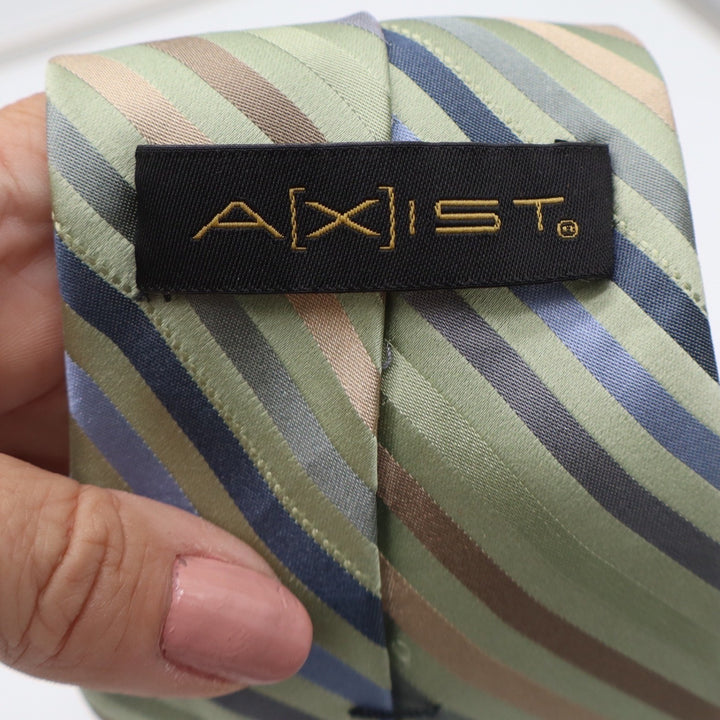 Axist Mens Necktie Sage Green Blue Tan Brown Diagonal Striped Classic