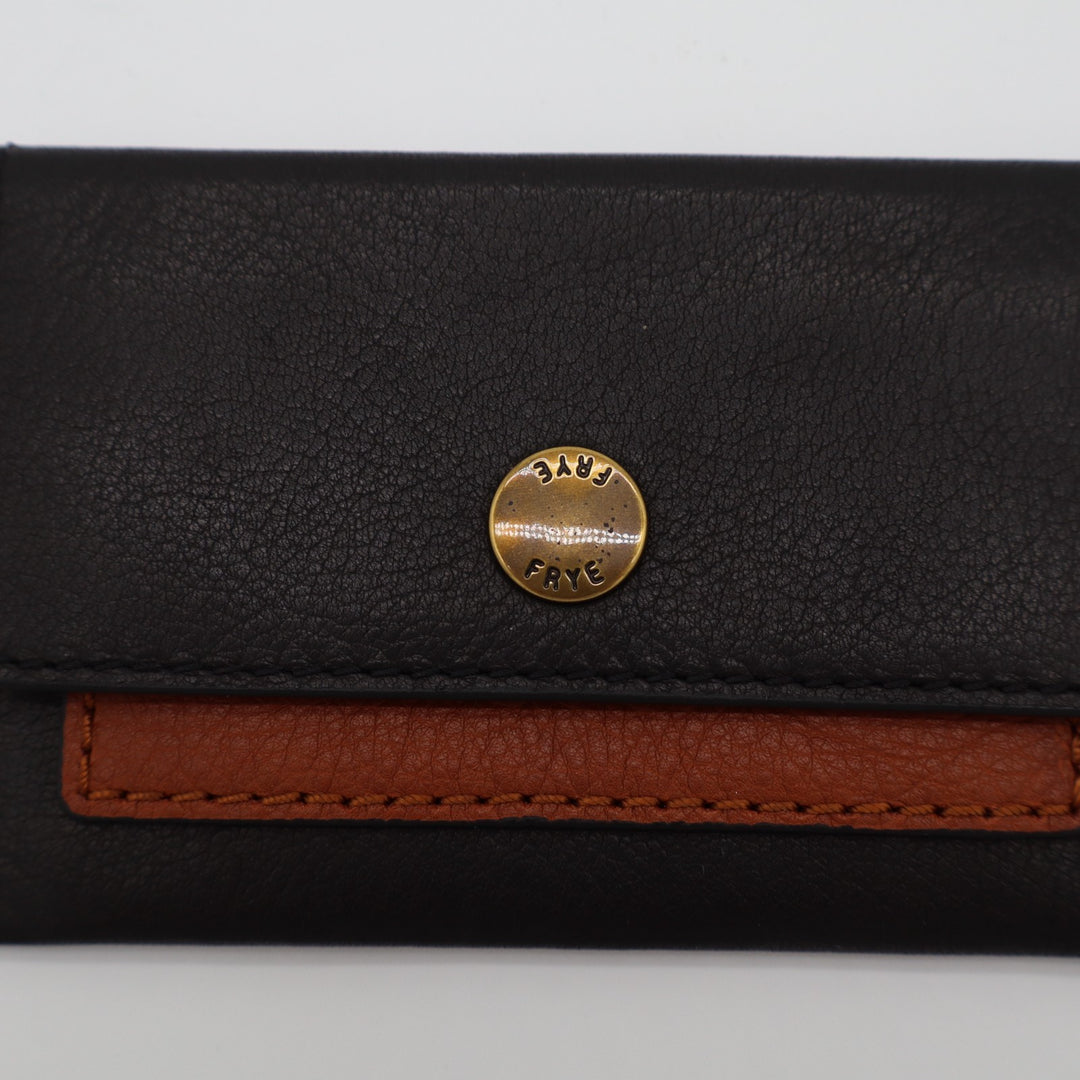 Frye Womens Black Brown Pebbled Leather Snap Flap Up Coin Wallet Wristlet