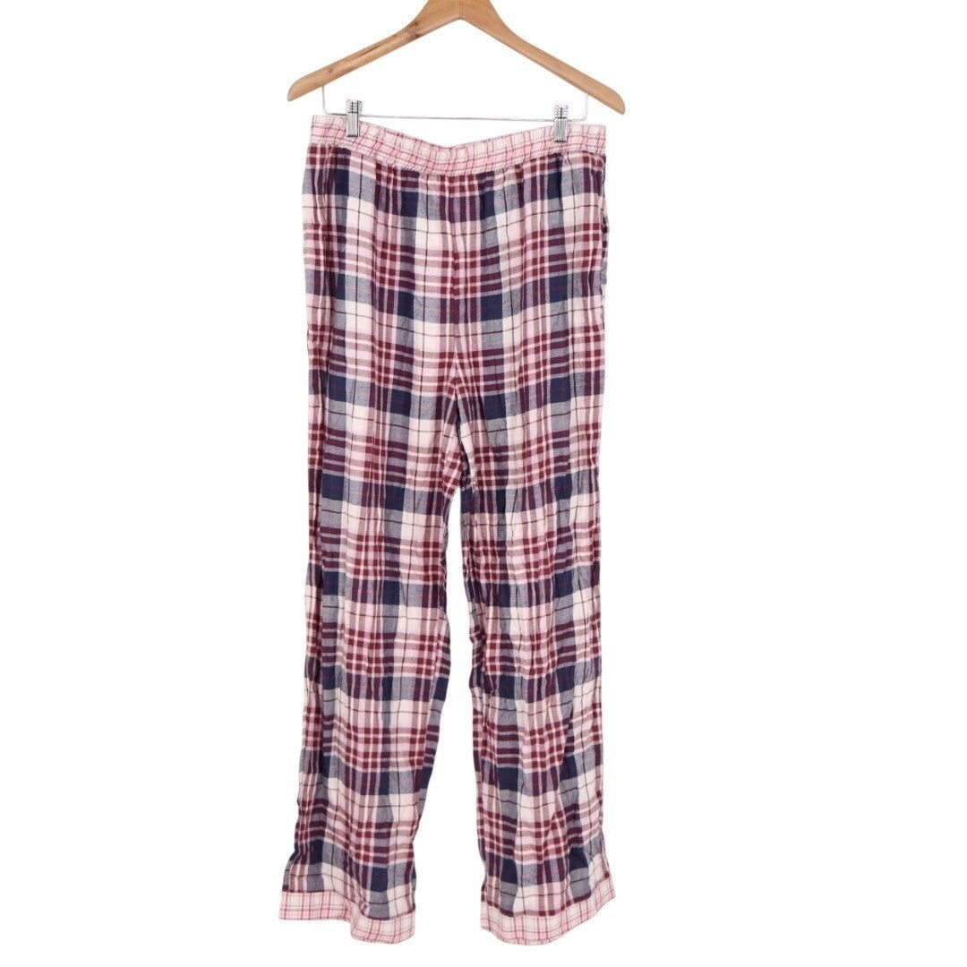 Charter Club Flannel 2-PC Pajamas Set Womens Large Multi Plaid Spread Collar