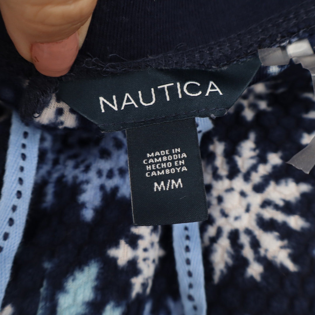 Nautica Womens Navy Blue Snowflake Fleece Pajama Pants Medium Holiday Lounge