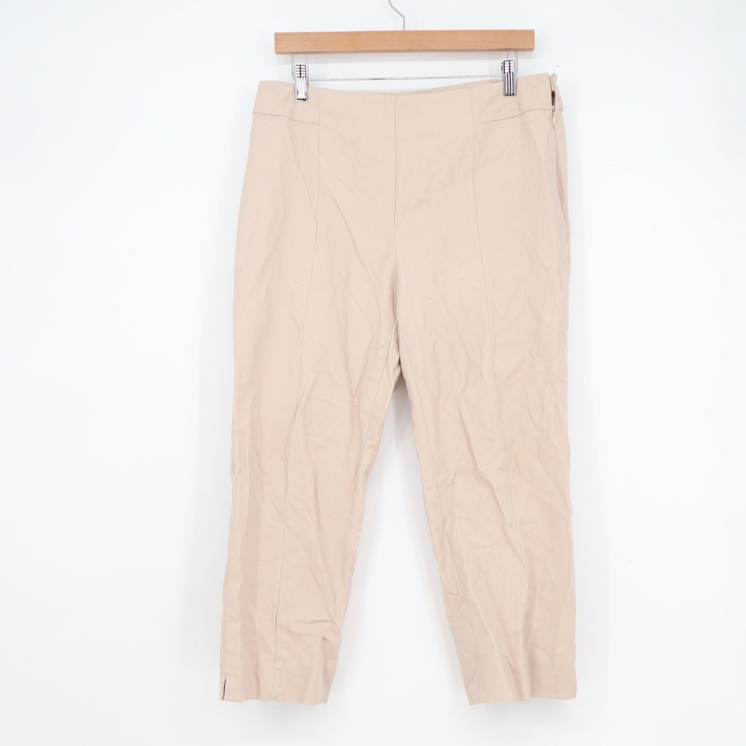 Gallia Moda Womens Beige Stretch Cotton Side Zip Cropped Trousers Pants Size 10
