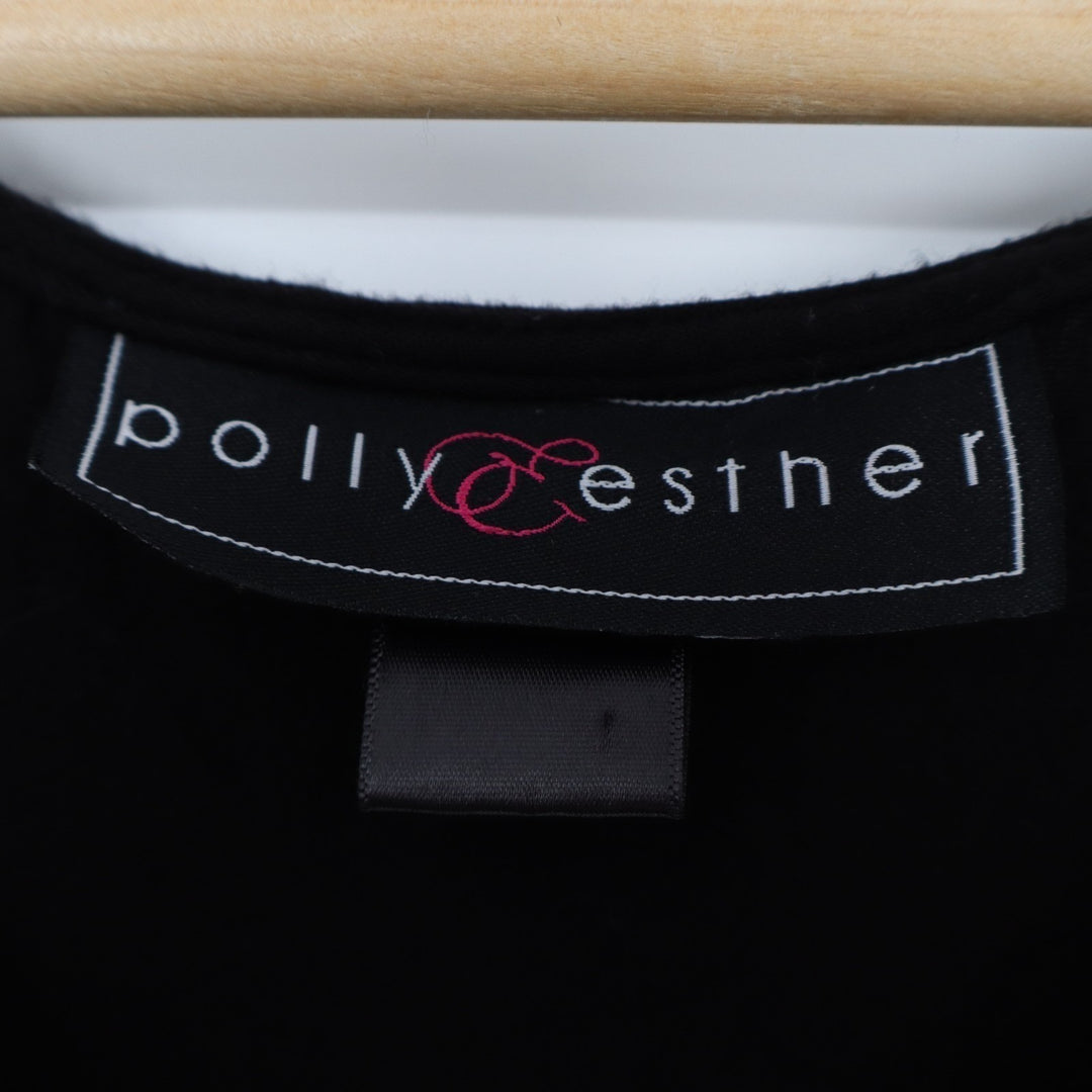 Polly & Esther Blouse Top Womens Black Long Sleeve Criss Cross Tie Up V Neck
