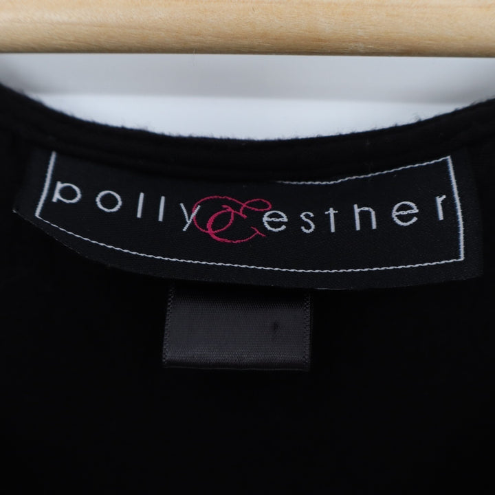Polly & Esther Blouse Top Womens Black Long Sleeve Criss Cross Tie Up V Neck