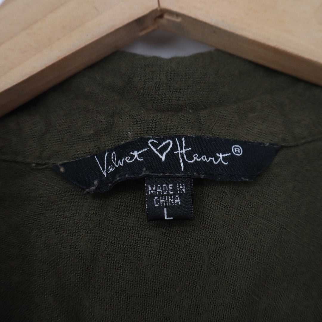 Velvet Heart Olive Green Cashmere Rayon Button Down Shirt Large