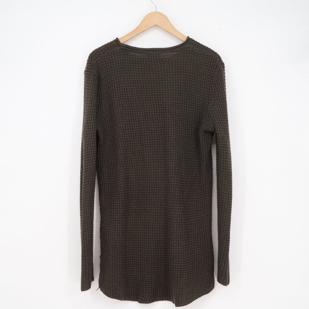 H&M Divided Mens Olive Green Waffle Knit Longline Sweater Crew Neck Size M