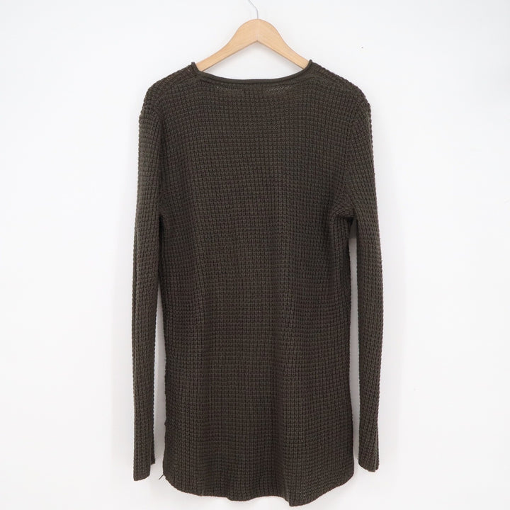 H&M Divided Mens Olive Green Waffle Knit Longline Sweater Crew Neck Size M
