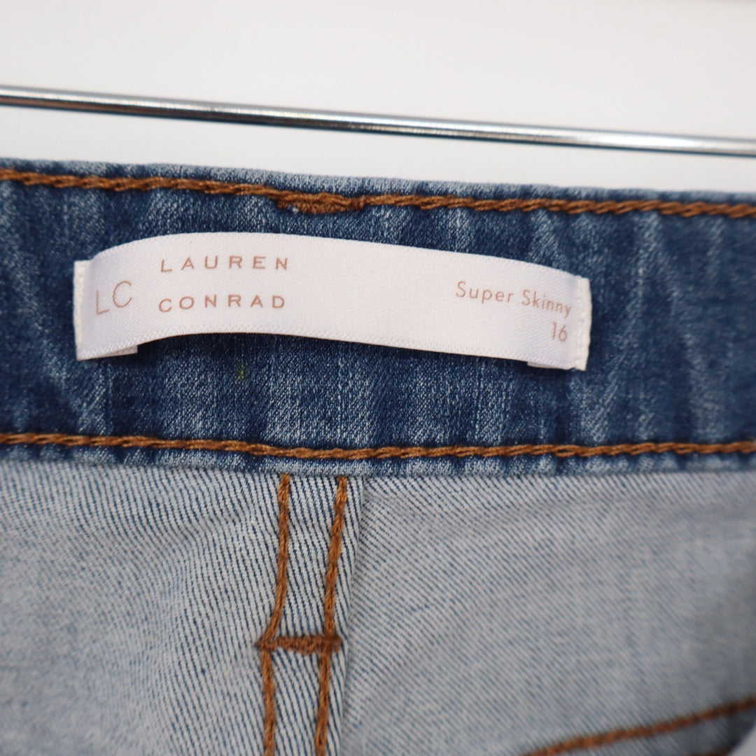 LC Lauren Conrad Jeans Womens 16 Super Skinny Blue Distressed Raw Hem Excellent