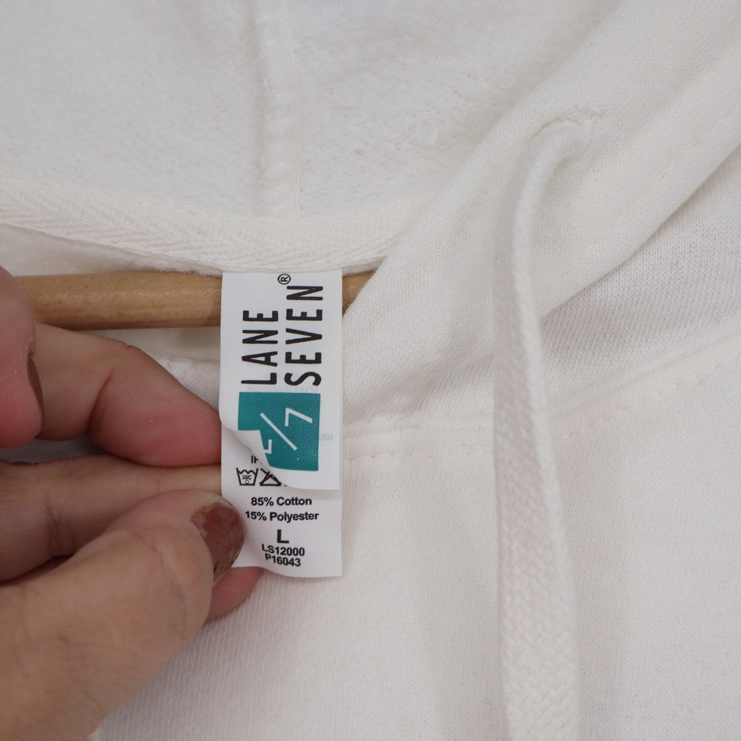 Lane Seven Cream White KW Main Line Heart Graphic Cropped Hoodie Large