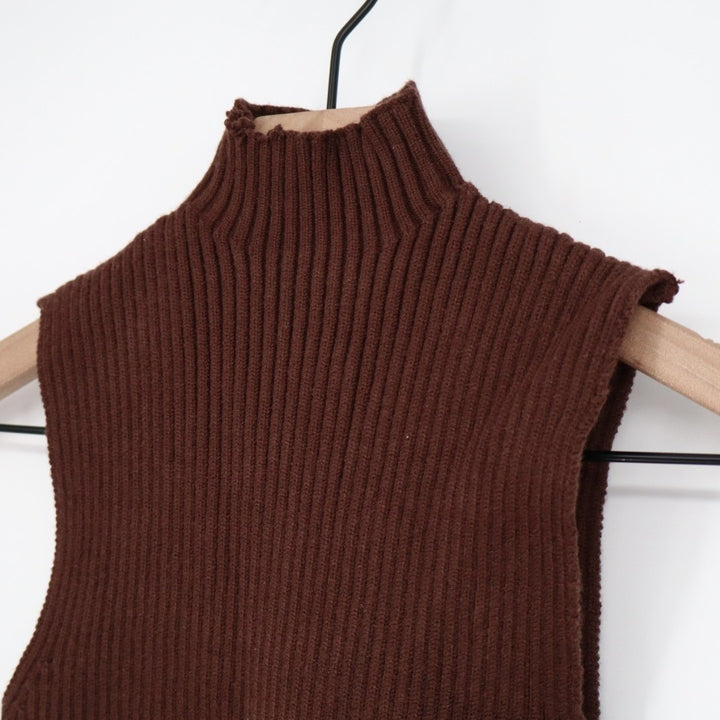 Zara Vest Sweater Women Small Brown Viscose Tight Knit Ribbed Mock Neck Pullover