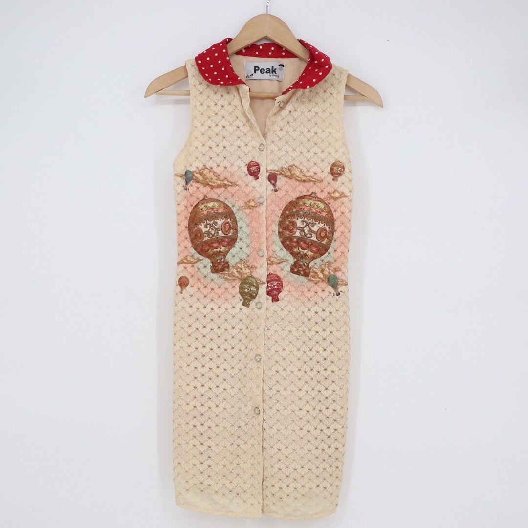 Peak by Hwayong Hot Air Balloon Novelty Print Sleeveless Dress Cream Red Dot L