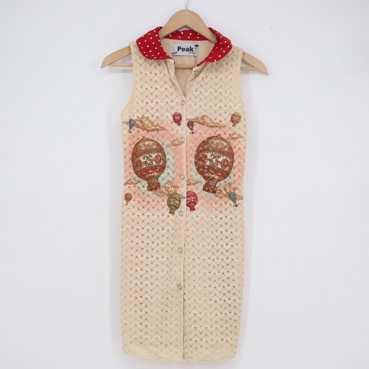 Peak by Hwayong Hot Air Balloon Novelty Print Sleeveless Dress Cream Red Dot L