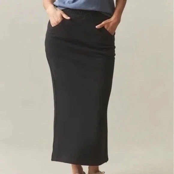 American Giant Midweight Pencil Skirt Womens Small Black Fleece Lined Back Slit