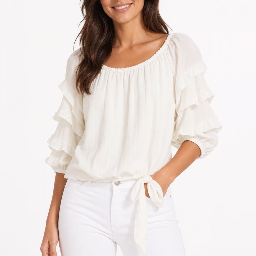 Vince Camuto Ivory Clip Dot Ruffle Sleeve Off Shoulder Blouse Top Womens Medium