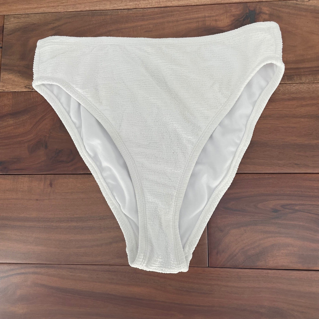Lulus White Textured High Waisted Bikini Bottoms Swimsuit Beach Resort Size M
